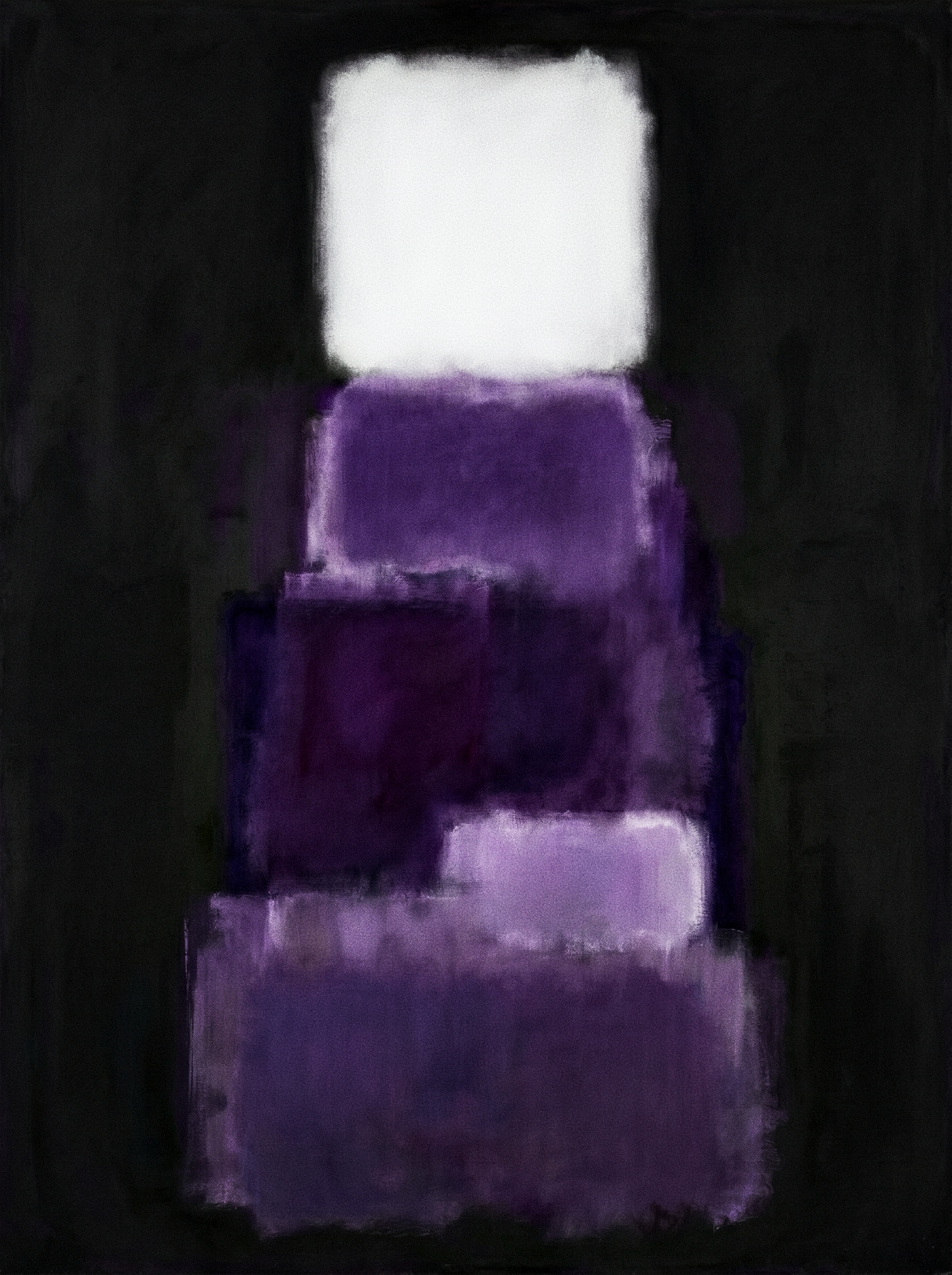 Abstract violet block composition on black with a white square above.