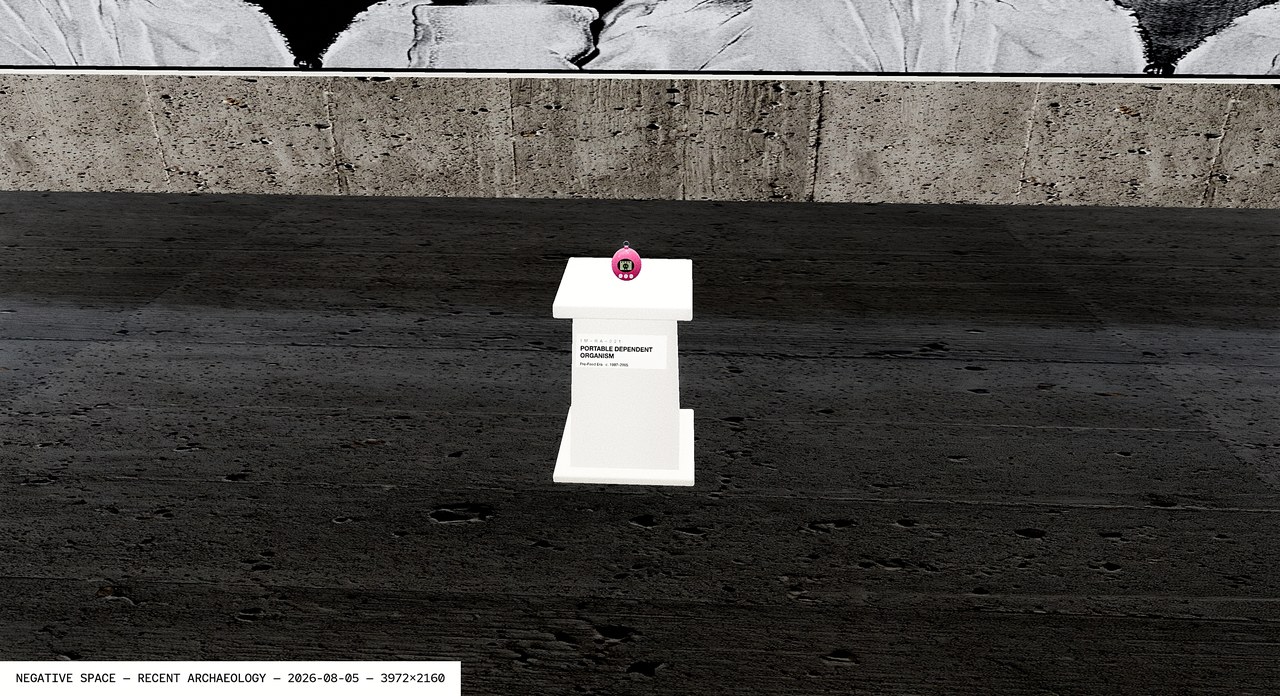 Recent Archaeology specimen IM-RA-021 Portable Dependent Organism on a white plinth in Negative Space.